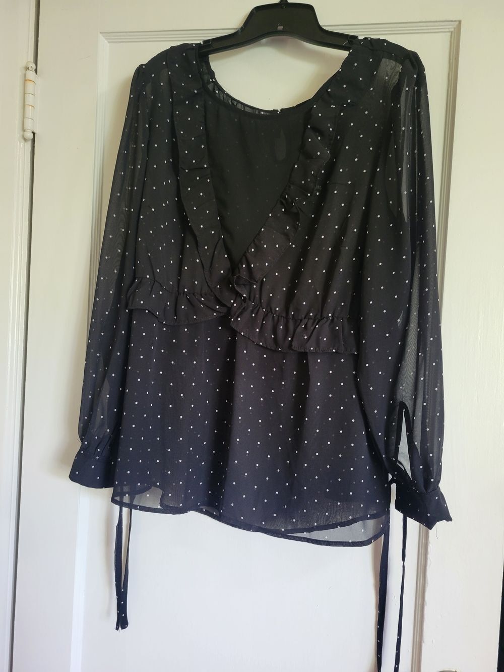 Torrid NWT Sheer Black and white polka dot long sleeve blouse Size 1X